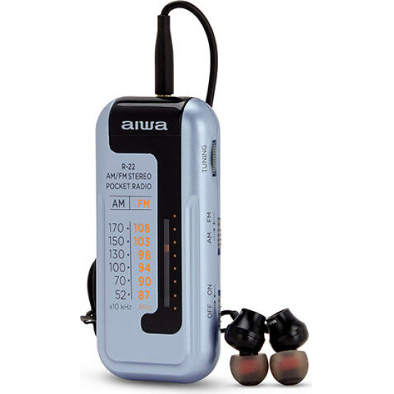 AIWA Mini Pocket Radio With Earphones Silver - (R-22SL)