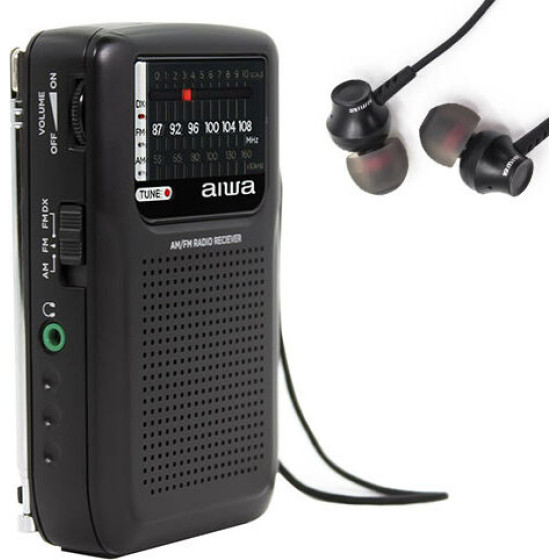 AIWA Pocket Radio With Earphones Black - (RS-33)