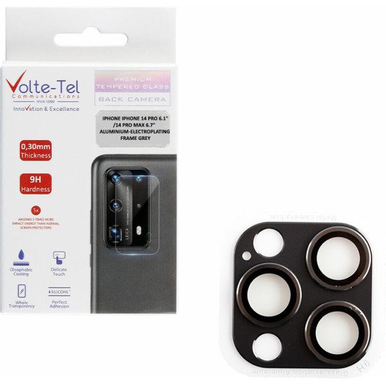Volte-Tel Camera Glass Cover Iphone 14 Pro 6.1''/14 Pro Max 6.7'' 9H 0.30MM 3D ALUMINIUM-Electroplating Frame GREY - (5205308333644)