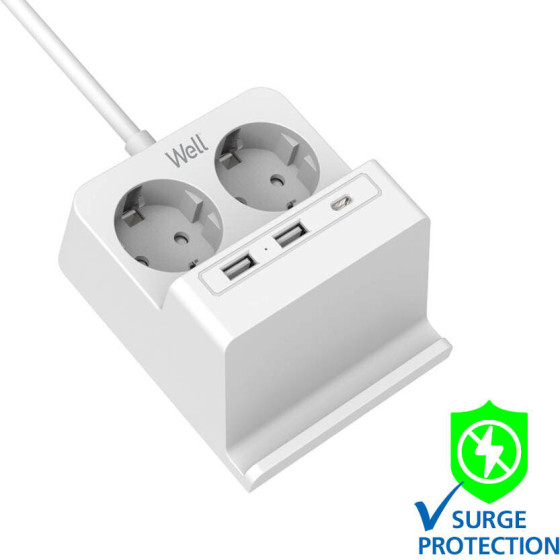 WELL ��������� 2x Schuko ��� 2x USB A & 1x USB Type-C Wireless Charger 2m/3g1.5 �� ��������� EXTS-2S