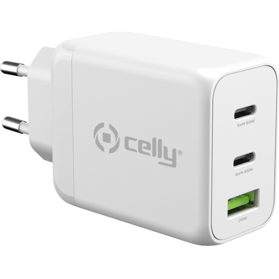 Celly ��������� ������ GaN 2 x Type-C 65W ��� USB-A 30W ������ - (TC3GAN65WWH)