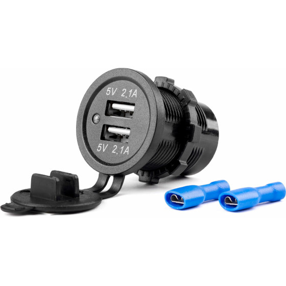 AMiO ����� �� 2 ����� Usb 12/24V - 2x5V/2.1A �37mmX51mm MOD-04 - (02854)