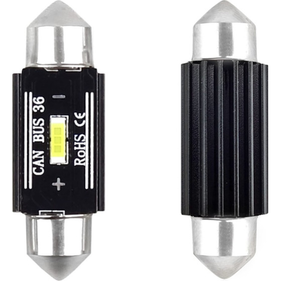 AMiO �������� ����������� 36mm 12/24V 3,1W 5600K 1LEd Ultra Bright CAN-Bus Festoon (�����) - 2 ���. - (02442)