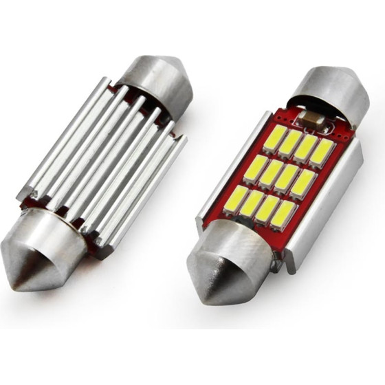 AMiO �������� ����������� 39mm 12/24V 2,9W 5600K 12LEd Canbus Festoon (�����) - 2 ���. - (01290)