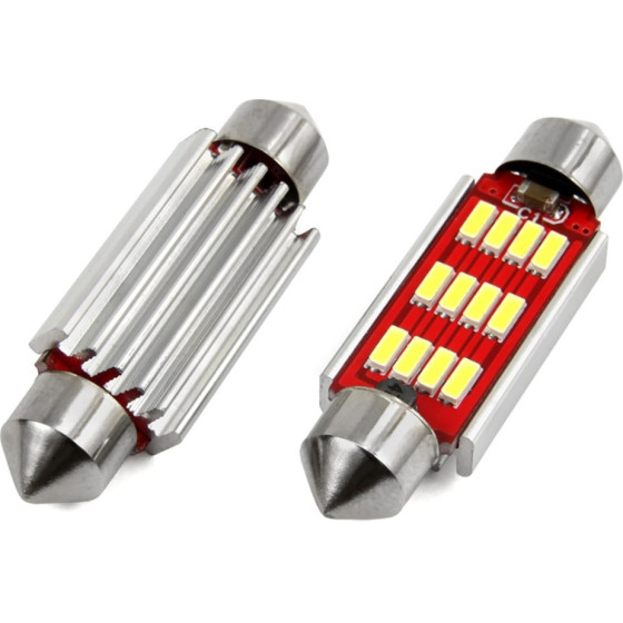 AMiO �������� ����������� 41mm 12/24V 2,9W 5600K 12LEd Canbus Festoon (�����) - 2 ���. - (01291)