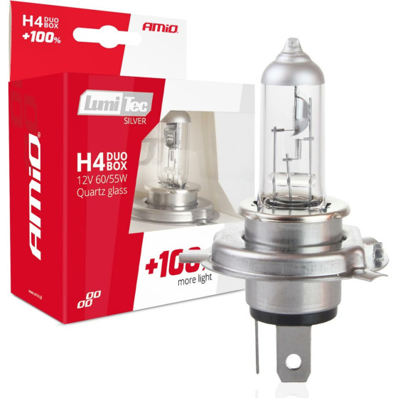 AMiO H4 12V 60/55W P43t Lumitec Silver �������� +100% Up To 25m - 2 ���. - (01402)