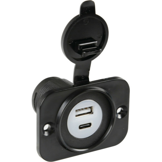 Lampa ����� Usb �� ������ ��� 2 ����� Usb (A+C) 12/24V 3000mA 15W ����� Fast Charge - 1 TEM. - (39120)