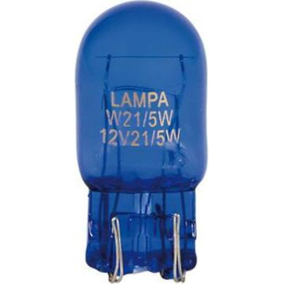 Lampa W21/5W 12V 21/5W W3x16q ������� ���� Blue DYED-Glass 2���. Blister - (58075)