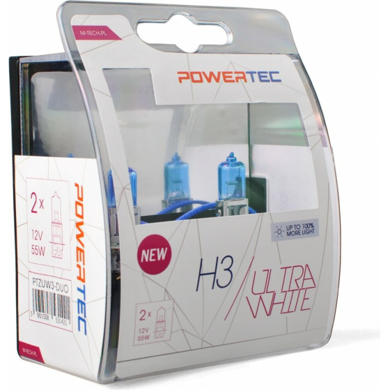 M-Tech H3 12V 55W PK22s Powertec Ultra White 2���. - (PTZUW3-DUO)
