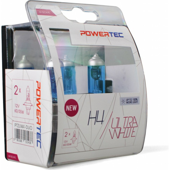 M-Tech H4 12V 60/55W P43t-38 Powertec Ultra White 2���. - (PTZUW4-DUO)