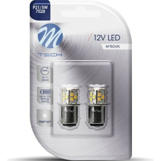 M-Tech P21/5W 12V BAY15d 1,6W 21xSMD2835 Led ����� Blister 2���. - (LB113W)