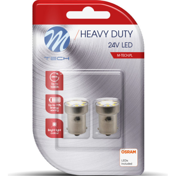 M-Tech R5W/R10W 24V BA15s Led 8xSMD3528 ����� (����������) Heavy Duty Blister 2���. - (LB988W)