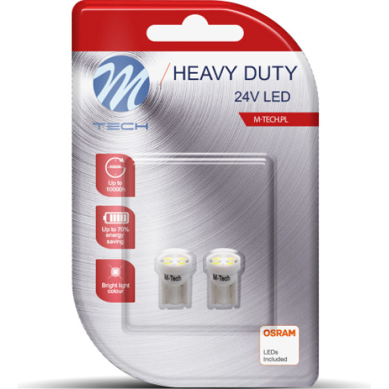 M-Tech T10 W5W 24V W1,2x9,5d Led 4xSMD3528 ����� �������� (������� �������) Heavy Duty Blister 2���. - (LB917W)