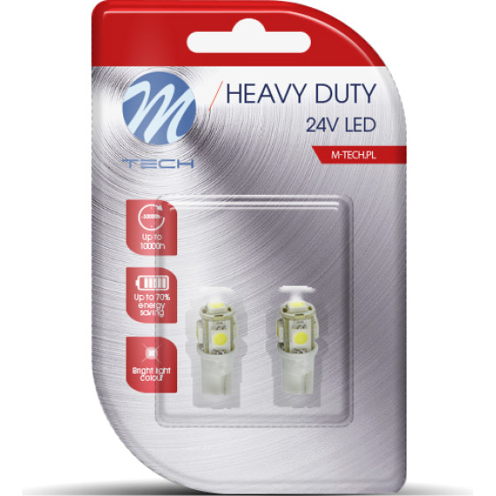 M-Tech T10 W5W 24V W1,2x9,5d Led 5xSMD5050 ����� (������� �������) Blister 2���. - (LB954W)
