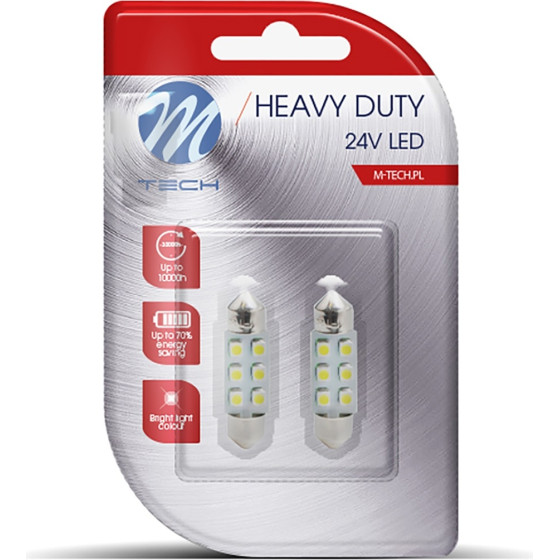 M-Tech �������� ����������� C5W 24V 0,24W SV8,5 36mm Led 6xSMD3528 ���� Blister 2���. - (LB928B)