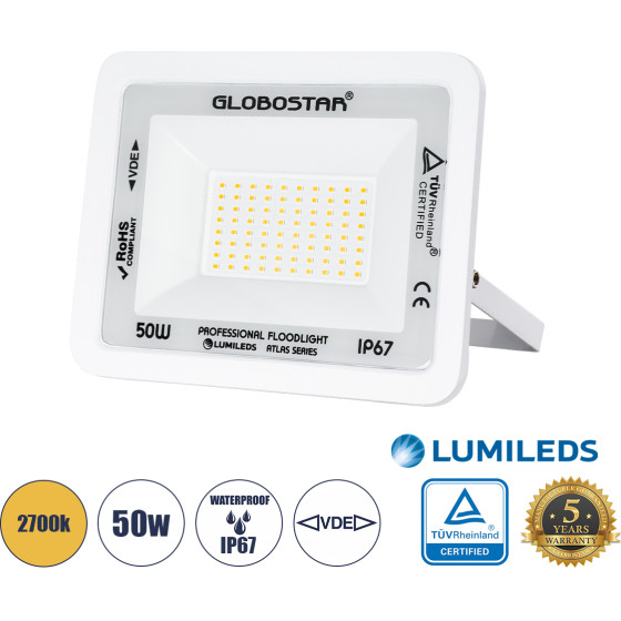 GloboStar Atlas �������������� ��������� Led 50W 5750lm 120� Ac 220-240V - ���������� IP67 - �21 x �3.5 x �16cm - ����� - ����� ����� 2700K - Lumileds Chips - Tuv Rheinland Certified - 5 Years Warranty - (61421)