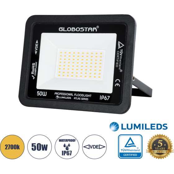 GloboStar Atlas �������������� ��������� Led 50W 5750lm 120� Ac 220-240V - ���������� IP67 - �21 x �3.5 x �16cm - ����� - ����� ����� 2700K - Lumileds Chips - Tuv Rheinland Certified - 5 Years Warranty - (61424)