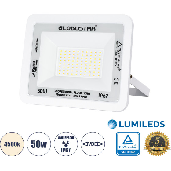 GloboStar Atlas �������������� ��������� Led 50W 6000lm 120� Ac 220-240V - ���������� IP67 - �21 x �3.5 x �16cm - ����� - ������ ����� 4500K - Lumileds Chips - Tuv Rheinland Certified - 5 Years Warranty - (61420)