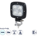 GloboStar E4 Mark Vehicle & Forklift Work Lights - ���� �������� ��� ������� ���������� - ����� Led 20W Dc 10-80V ��������� IP67 ����� ����� 6000K �11 x �11 x �5cm - (85399)