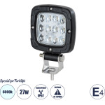 GloboStar E4 Mark Vehicle & Forklift Work Lights - ���� �������� ��� ������� ���������� - ����� Led 27W Dc 10-80V ��������� IP67 ����� ����� 6000K �9.5 x �3 x �13.5cm - (85454)