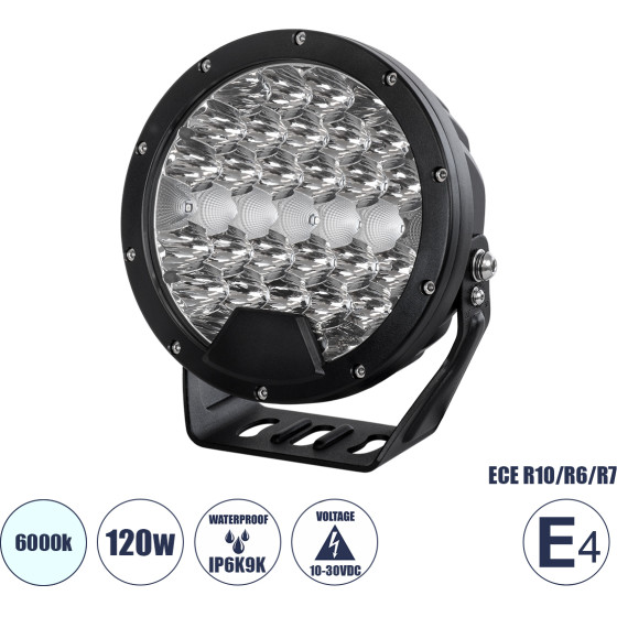GloboStar E4 Mark Vehicle & Jeep Work Lights - ���� �������� ��� ������� ��� Jeep Led High Power 120W Dc 10-30V ��������o IP6K9K ����� ����� 6000K M18 x �7 x �19cm - (85338)