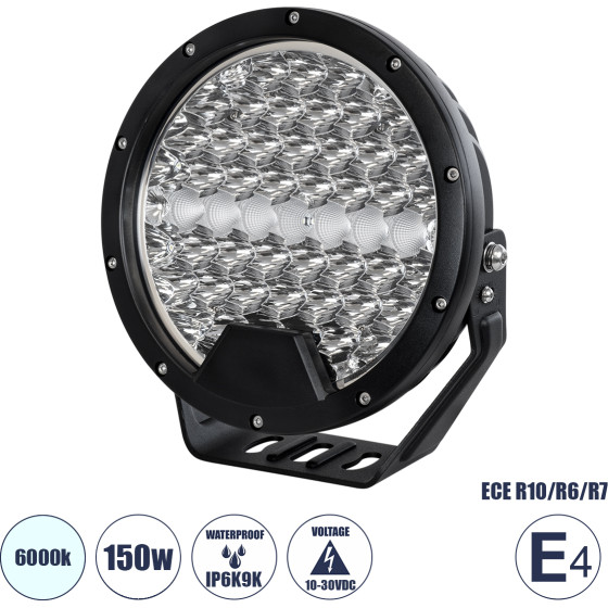 GloboStar E4 Mark Vehicle & Jeep Work Lights - ���� �������� ��� ������� ��� Jeep Led High Power 150W Dc 10-30V ��������o IP6K9K ����� ����� 6000K M22 x �7 x �23.5cm - (85337)