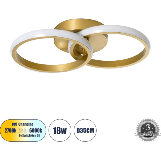 GloboStar Cora ��������� ������ Design Led Cct 18W 2160lm 300� Ac 220-240V - �������� �������� ���� �������� On/Off All In One ����� 6000k+������ 4500k+����� 2700k �36 x �20.5 x �7cm - ����� �������� - (61060)