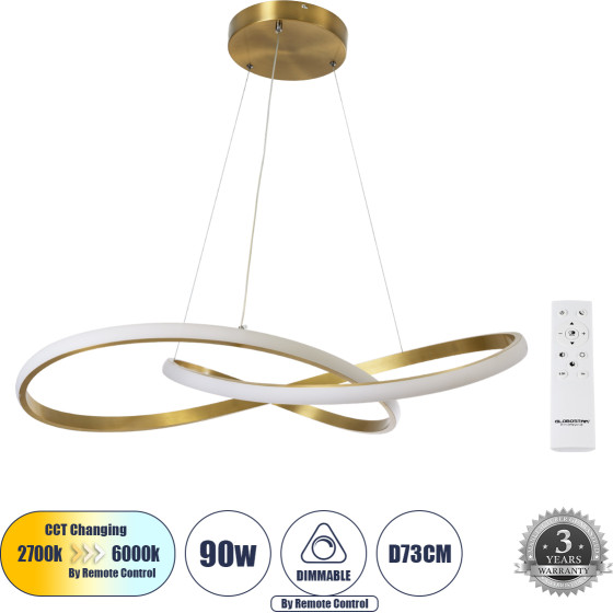 GloboStar Dexter �������� ��������� ������ Design Led Cct 90W 10080lm 300� Ac 220-240V - �������� �������� ���� ���������������� All In One ����� 6000k+������ 4500k+����� 2700k Dimmable �73cm - ����� �������� - 3 Years Warranty - (60916)
