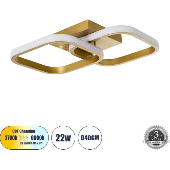 GloboStar Nora ��������� ������ Design Led Cct 22W 2640lm 300� Ac 220-240V - �������� �������� ���� �������� On/Off All In One ����� 6000k+������ 4500k+����� 2700k �40 x �24 x �7cm - ����� �������� - (61063)