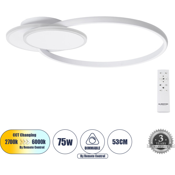 GloboStar Circuo ��������� ������ Led Cct 75W 8400lm 360� Ac 220-240V - �������� �������� ���� ���������������� All In One ����� 6000k+������ 4500k+����� 2700k Dimmable �53 x �42.5 x �9cm - ����� - 3 Years Warranty - (61230)