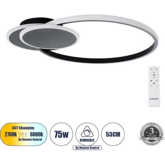 GloboStar Circuo ��������� ������ Led Cct 75W 8400lm 360� Ac 220-240V - �������� �������� ���� ���������������� All In One ����� 6000k+������ 4500k+����� 2700k Dimmable �53 x �42.5 x �9cm - ����� - 3 Years Warranty - (61229)