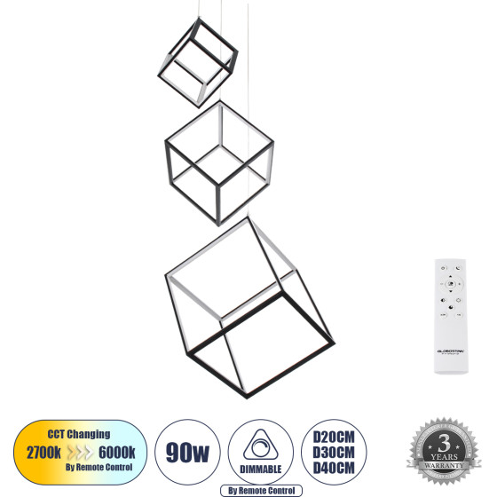 GloboStar KIBOO-Trio �������� ��������� ������ Led Cct 90W 10350lm 360� Ac 220-240V - �������� �������� ���� ���������������� All In One ����� 6000k+������ 4500k+����� 2700k Dimmable �60 x �60 x �80cm - ����� - 3 Years Warranty - (60931)