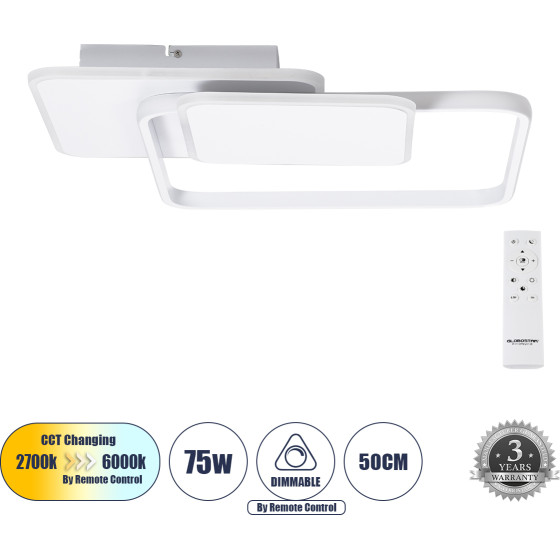 GloboStar Squaro ��������� ������ ���������-������ Led Cct 75W 8400lm 360� Ac 220-240V - �������� �������� ���� ���������������� All In One ����� 6000k+������ 4500k+����� 2700k Dimmable �48.5 x �51 x �9cm - ����� - (61232)
