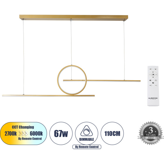 GloboStar Tereza �������� ��������� ������ Design Led Cct 67W 7504lm 300� Ac 220-240V - �������� �������� ���� ���������������� All In One ����� 6000k+������ 4500k+����� 2700k Dimmable �110 x �4.5 x �34cm - ����� ������� - (61289)