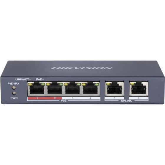 Hikvision Unmanaged Switch DS-3E0106P-E/M, 4x Poe ports, 35W, 100MBps - (DS-3E0106P-E-M)