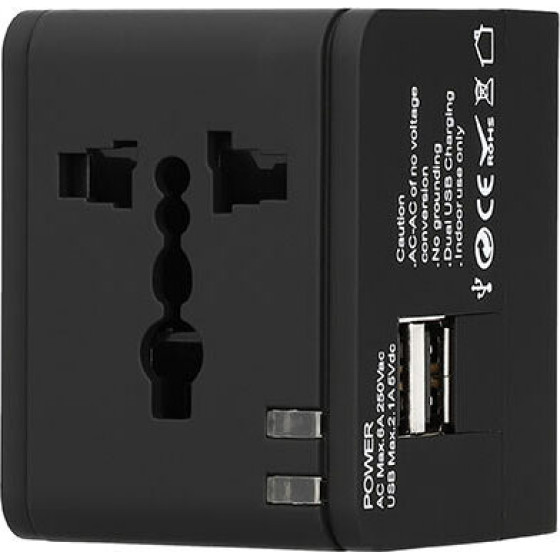 Lamtech Universal Travel Adapter With 2 Usb Ports Ac 6A Black - (LAM113829)
