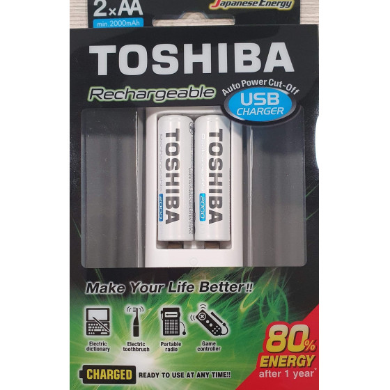 Battery charger for Toshiba rechargeable batteries AA-AAA (2 Batteries AA 2000mAH INCLUDED) OEM - (BAT-00159080)
