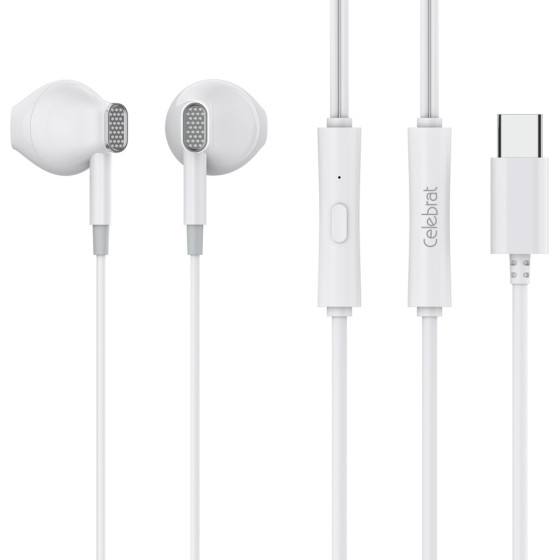Celebrat Earphones �� ��������� D12, USB-C, 1.2m, ����� - (D12-WH)