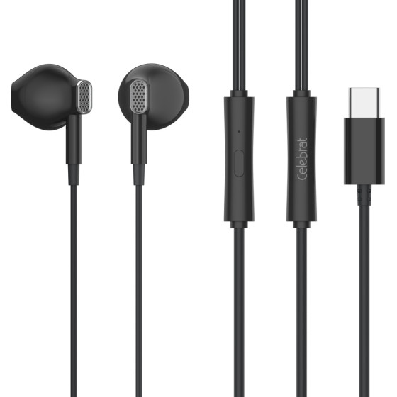 Celebrat Earphones �� ��������� D12, USB-C, 1.2m, ����� - (D12-BK)