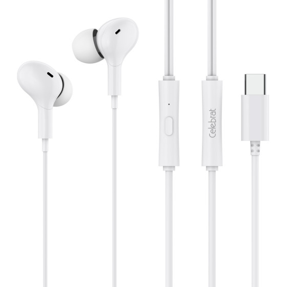 Celebrat Earphones �� ��������� D13, USB-C, 1.2m, ����� - (D13-WH)