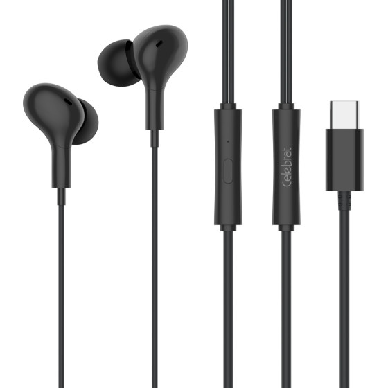 Celebrat Earphones �� ��������� D13, USB-C, 1.2m, ����� - (D13-BK)