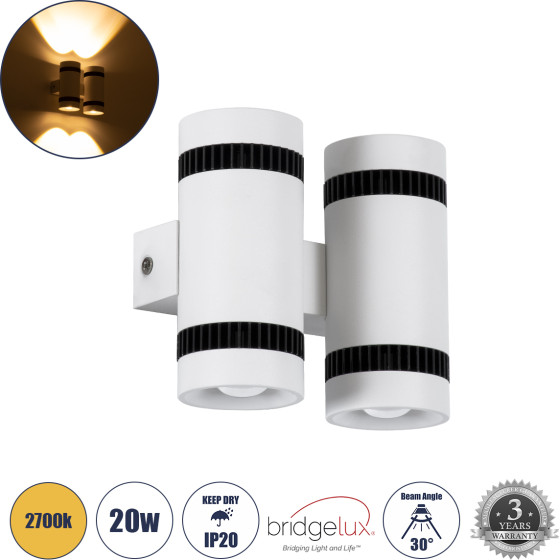 GloboStar Cannonal ��������� ������ - ������ �������������� �������� ���������� ����� Up & Down Led 20W 2300lm 30� Ac 220-240V IP20 �12 x �6.5 x �11cm - ����� ����� 2700K - ����� �� ����� - Bridgelux Chip - 3 ������ ������� - (60578)
