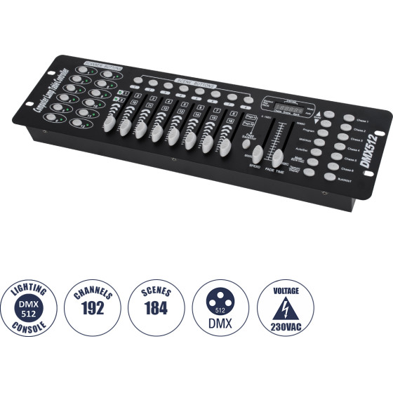 GloboStar Dmx 192 Channel Fader Console - ������� �������� 192 �������� Dmx Ac 100-240V - IP20 �48 x �13.5 x �7cm - 2 ������ ������� - (73493)