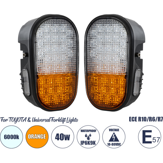 GloboStar E57 Mark ��� 2 x ������� ��� Toyota & Universal Forklift ������� �������� ��� ������� ���������� - ����� �� ���� Led 40W Dc 10-80V ��������� IP6K9K ��������� & ����� ����� 6000K �20 x �8 x �12cm - (85455)