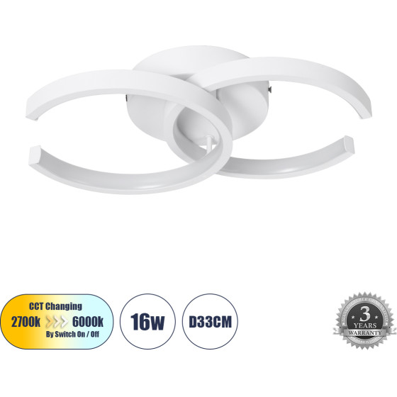 GloboStar Eva ��������� ������ Design Led Cct 16W 1920lm 300� Ac 220-240V - �������� �������� ���� �������� On/Off All In One ����� 6000k+������ 4500k+����� 2700k �33 x �21 x �7cm - ����� - (61068)