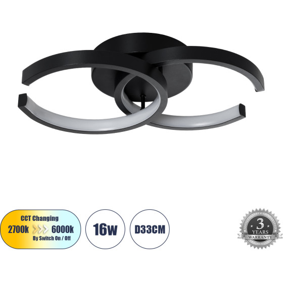 GloboStar Eva ��������� ������ Design Led Cct 16W 1920lm 300� Ac 220-240V - �������� �������� ���� �������� On/Off All In One ����� 6000k+������ 4500k+����� 2700k �33 x �21 x �7cm - ����� - (61067)