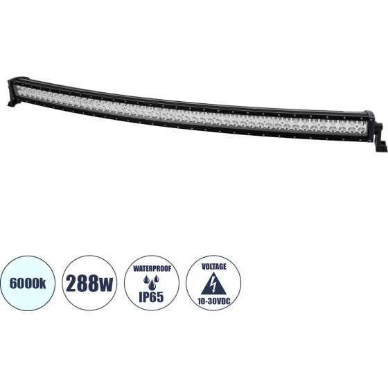 GloboStar Jeep & Forklift Led Curved Bar - ����� �������� Curved ��� ������� - Jeep & ���������� - ����� Led 288W Dc 10-30V ��������� IP65 ����� ����� 6000K �128 x �8 x �8cm - (85473)