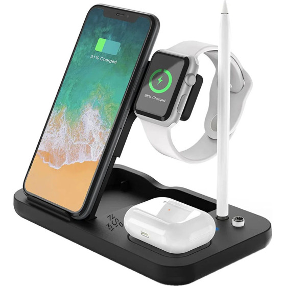 NSP N21 Wireless Charger 4 In 1 (Phone 15W/Smartwatch 2W/Bluetooth 3W/Apple Pencil 1W) USB-C 1m BLACK