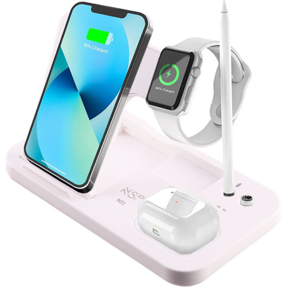 NSP N21 Wireless Charger 4 In 1 (Phone 15W/Smartwatch 2W/Bluetooth 3W/Apple Pencil 1W) USB-C 1m WHITE
