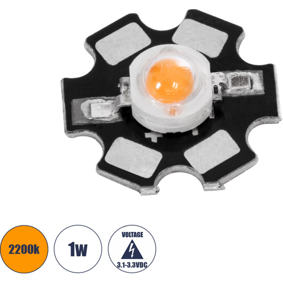 GloboStar High Power Star Led - ������ ������ Star Led 1W Dc 3.2V Ultra ����� ����� 2200K �2 x �0.6cm - 2 ������ ������� - (73755)